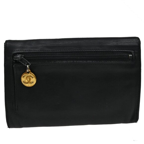 CHANEL CC Logo Bifold Wallet Leather Black GHW France Vintage 01KB335 - Picture 1 of 16